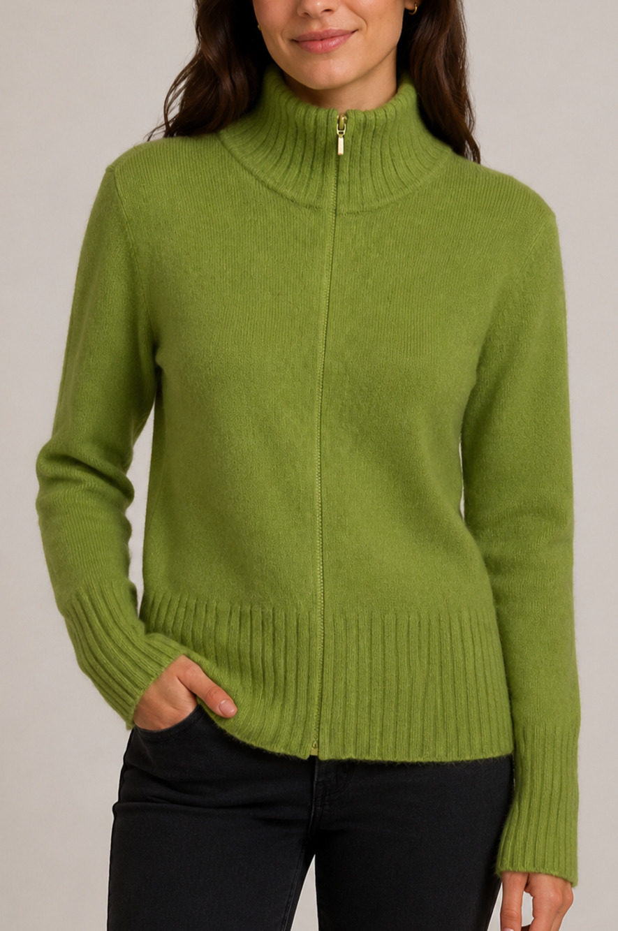 Eddie Bauer Womens L Vintage Chartreuse Green Lambswool Angora Full Zip Cardigan